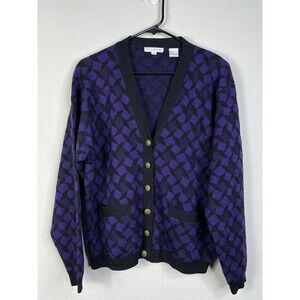 Jos A Bank Sweater Mens Wool Button Front Cardigan Black Purple 2 Pocket Sz Med